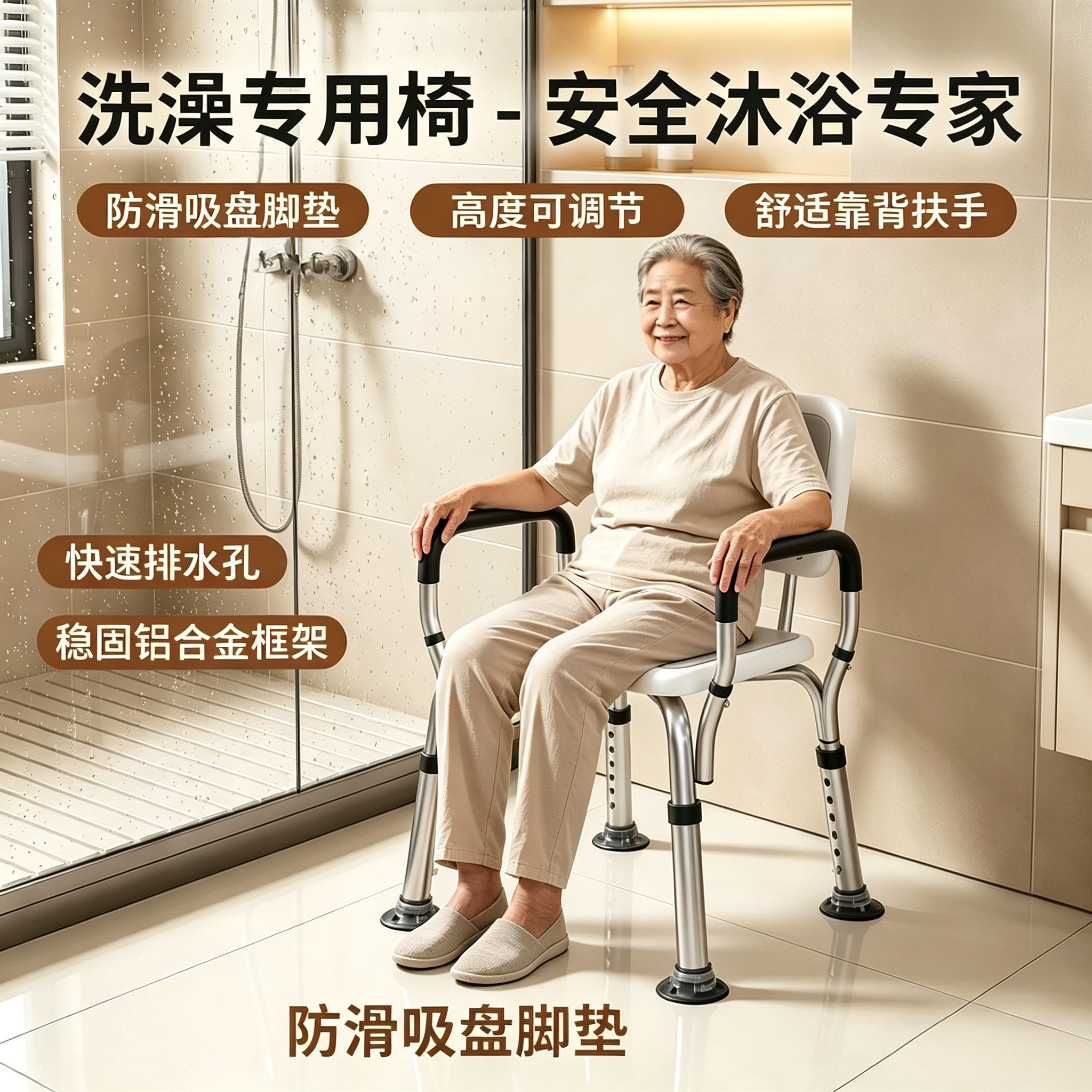日本进口防滑淋浴椅老人用