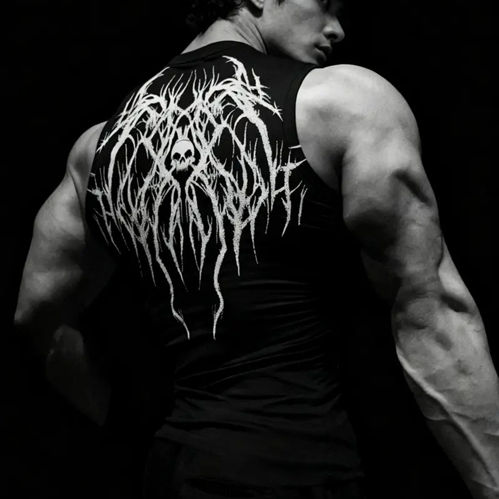 美式速干高弹紧身肌肉背心薄款黑