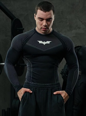 YOUNGLA速干高弹紧身长袖美式肌肉撸铁训练t恤体育生运动上衣黑色