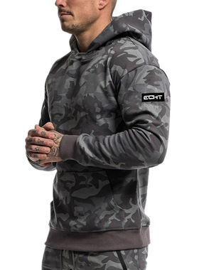 ECHT经典迷彩男卫衣美式潮流时尚休闲连帽衫棉质户外运动健身衣服