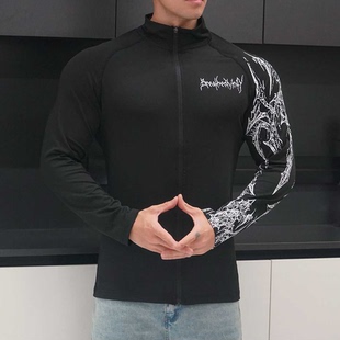 Breathedivinity潮流印花外套弹力透气休闲拉链长袖晨跑训练衣服