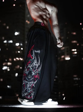Breathedivinity潮流印花暗黑风长裤美式宽松休闲直筒裤跑步裤子