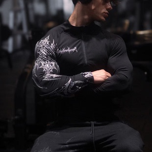 Breathedivinity速干高弹肌肉长袖美式拉链开衫体能训练紧身上衣