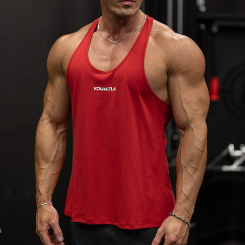 细肩带低领口肌肉美式健身男背心