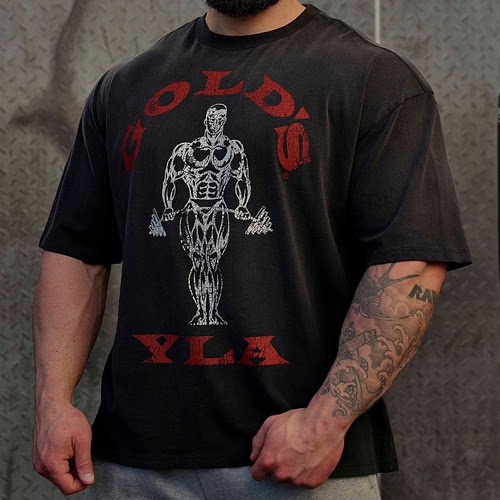 美式goldsgym全棉宽松运动男t恤