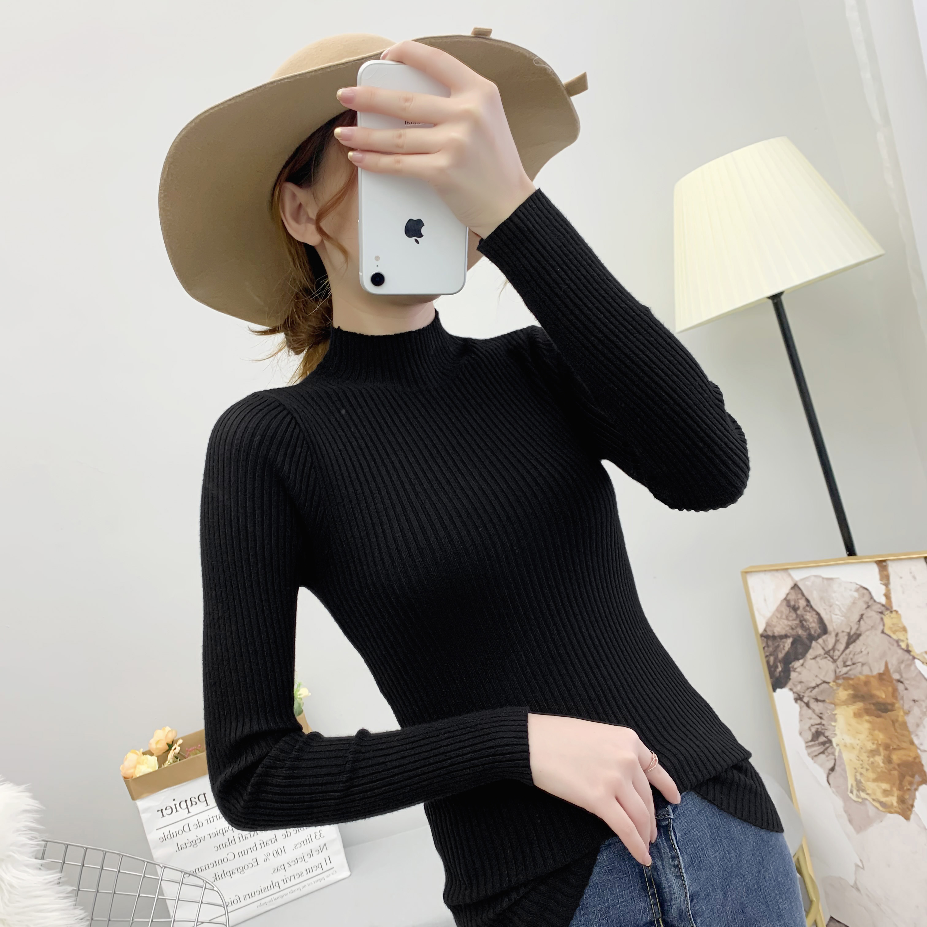 【第二件9.9元】半高领毛衣打底衫女士内搭2020百搭修身针织衫