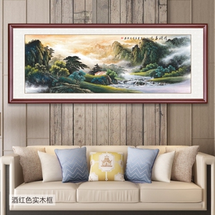 明媚春光国画办公室装饰风水靠山挂画山水客厅招财字画聚宝盆壁画