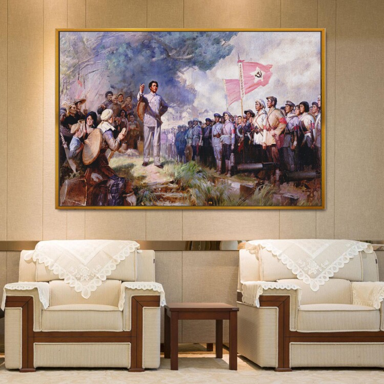 三湾改编红军长征革命抗日战争油画办公室装饰画展厅会议室壁画