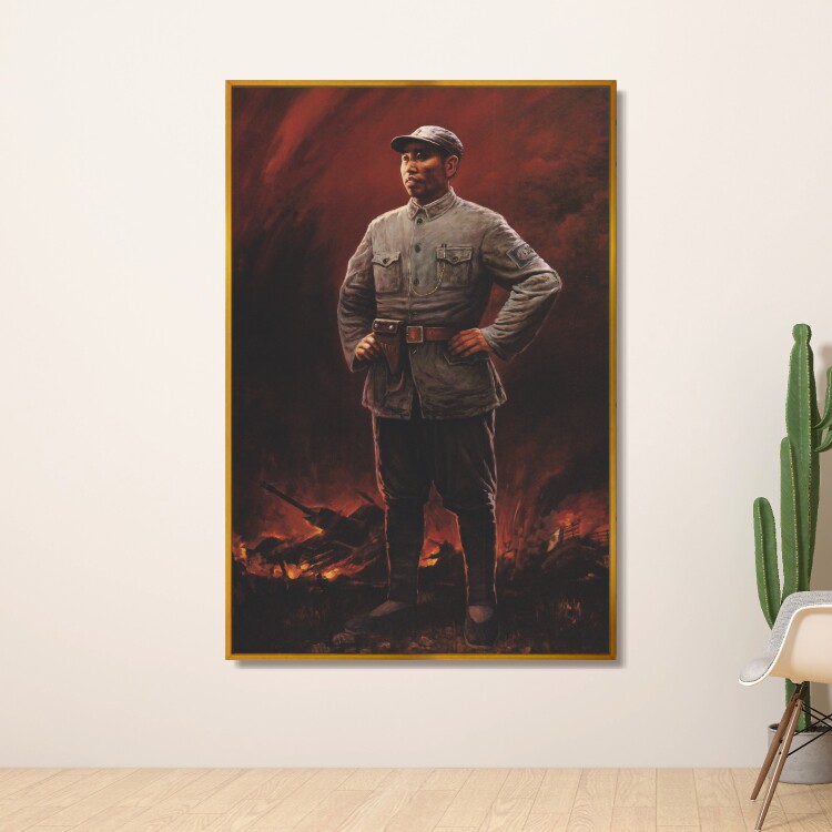 民主英雄左权红军长征革命抗日战争油画办公室装饰画会议室壁画