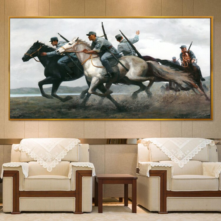 奔赴前线红军长征革命抗日战争油画办公室装饰画展厅会议室壁画