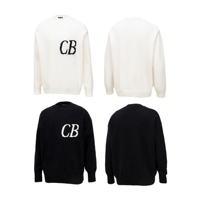 简约百搭字母CB圆领宽松针织毛衣