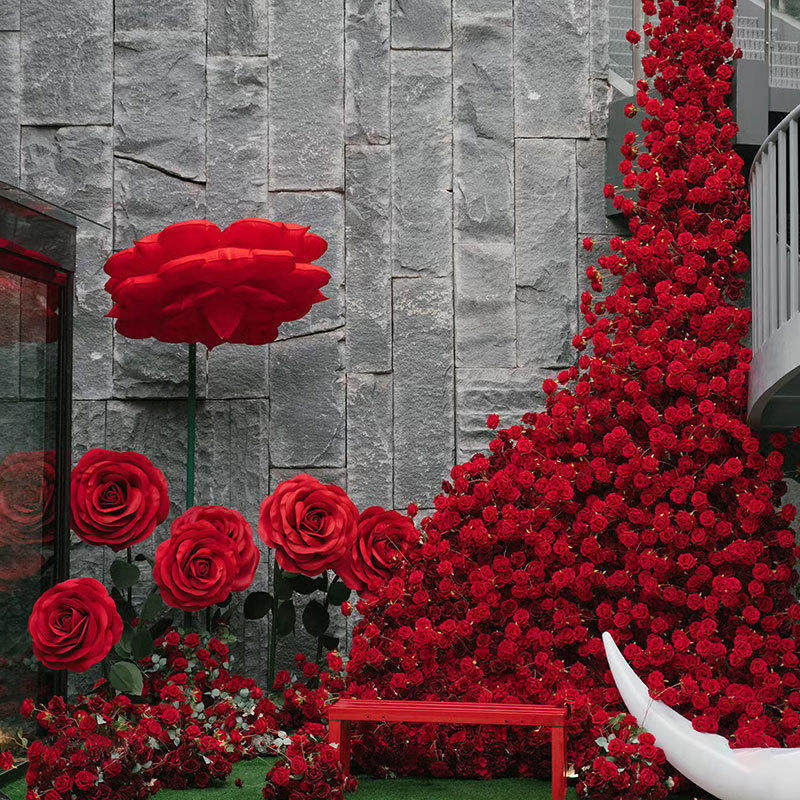仿真花假花布置瀑布墙网红玫瑰花背景墙520情人节花墙玫瑰瀑布