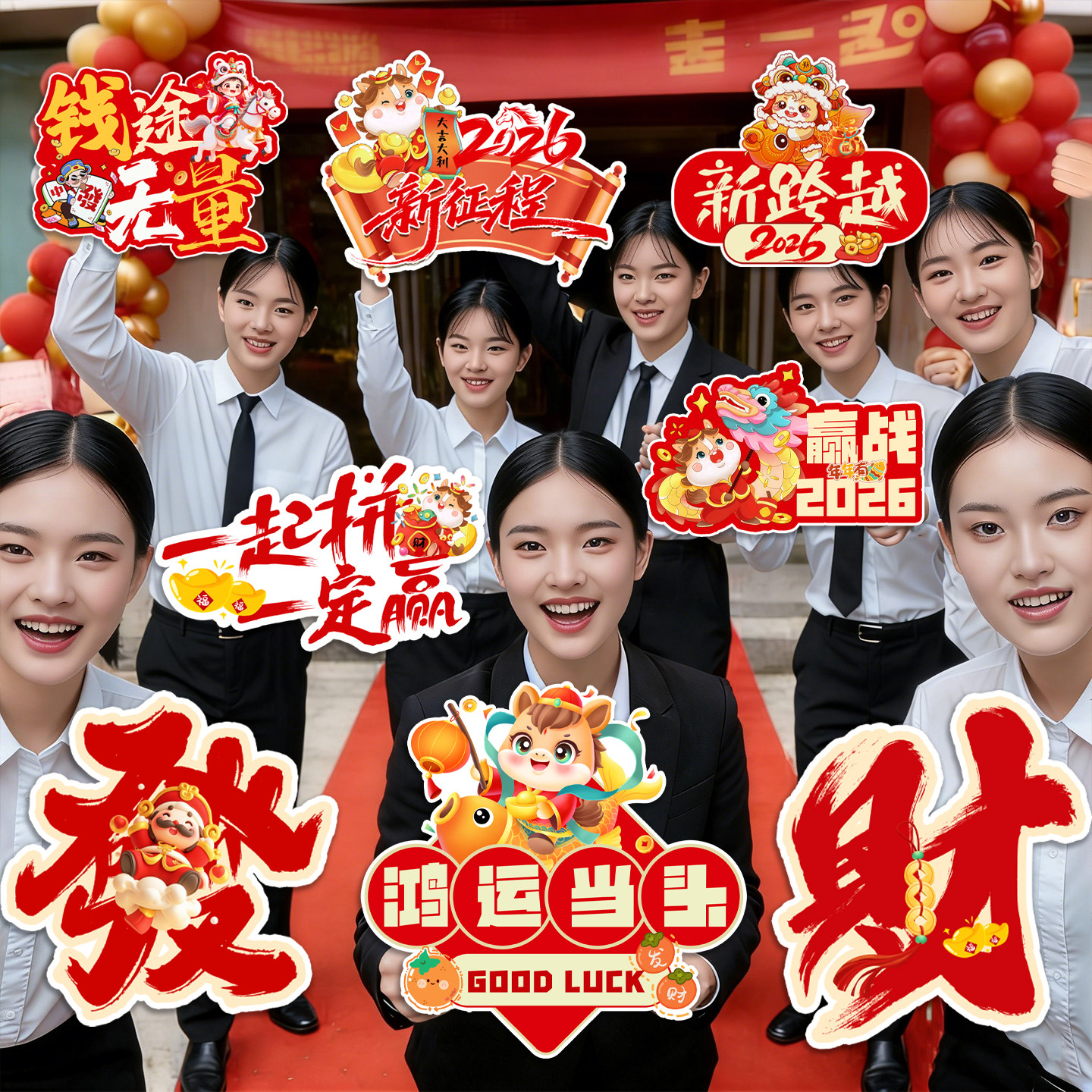 2026元旦新年公司开门红年会庆典装饰场景布置拍照发财手举牌KT板,节庆用品/礼品,节日装扮用品,淘宝优惠券,粉丝福利购,淘宝优惠卷