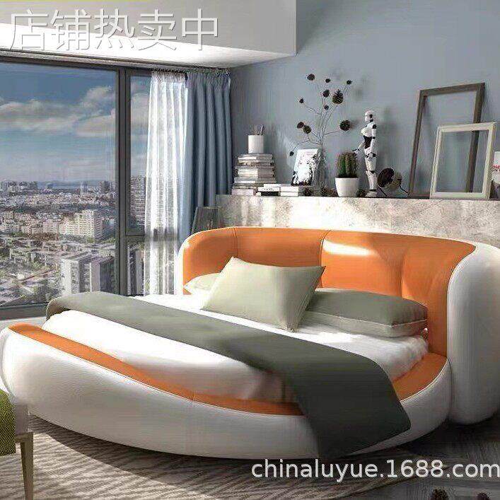 美式大圆床双人床婚床主卧情侣欧式公主床现简约大气牛皮大床