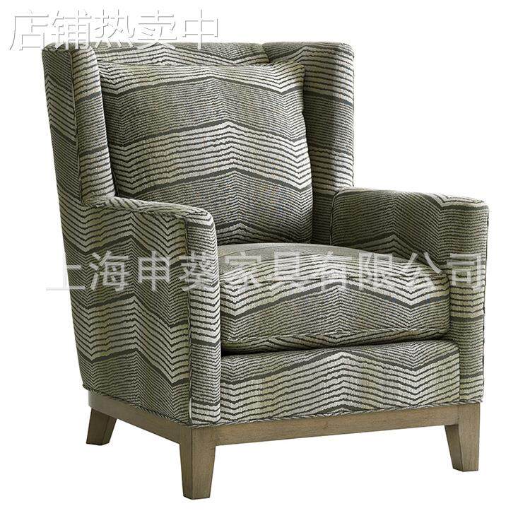 进口亚麻布沙发条纹布沙发人休闲椅酒店会所布艺沙发