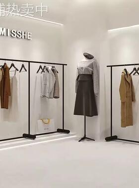 黑色服装店展示架落地式挂衣架中岛服装架男女童装店货架陈列架子
