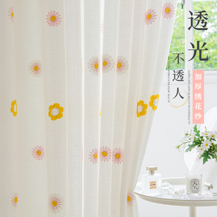 免打孔窗帘短款飘窗纱帘透光不透人卧室隔断帘白纱加厚客厅出租房