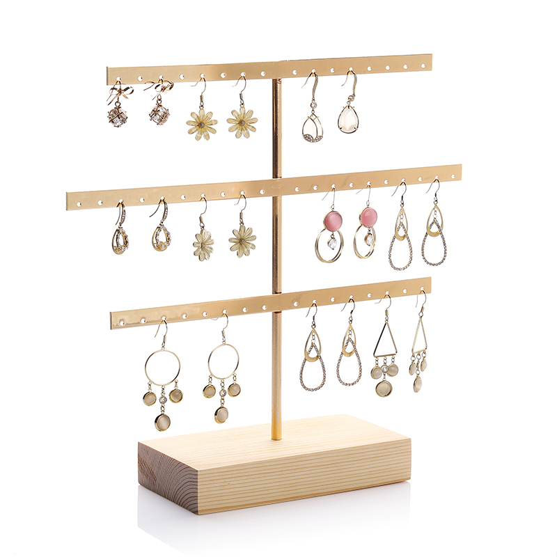 实木铁艺三层耳环架挂耳钉架子