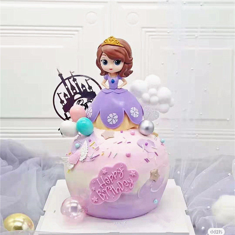 紫裙索菲亚小公主生日蛋糕摆件儿童女孩童话苏菲亚甜品台派对装扮