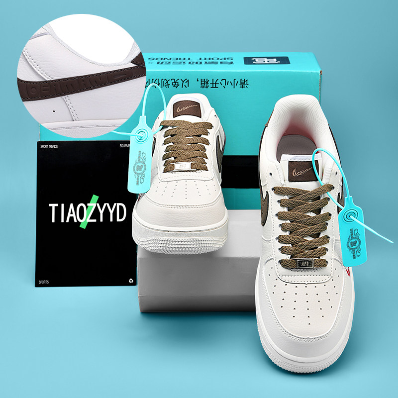 空军一号男款春秋真皮软面奶咖色板鞋af1女鞋aj1莆田加绒运动潮鞋