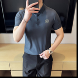 夏季男士PLO衫冰丝无痕刺绣高弹力上衣男短袖2201-P58，男装Polo衫，星座1606