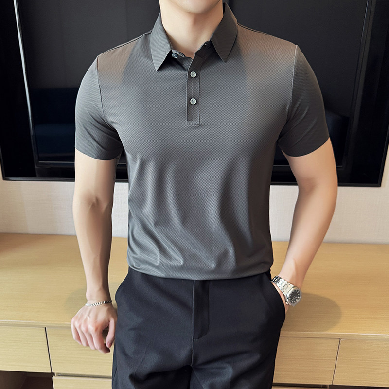 华夫格冰丝无痕PLO衫高弹上衣男短袖2809-P58,男装Polo衫,星座1606