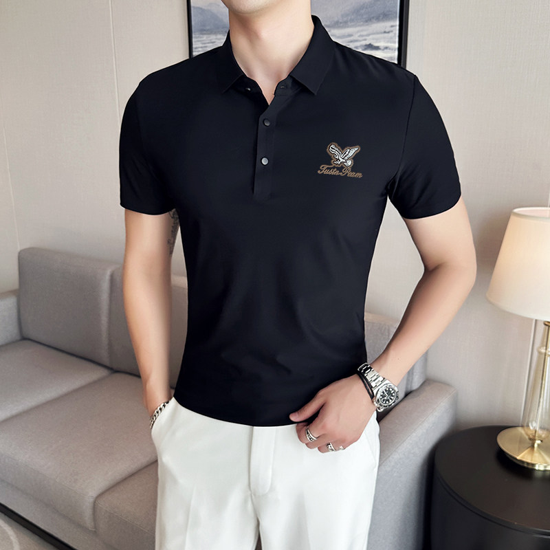 夏季男士PLO衫冰丝无痕刺绣高弹力上衣男短袖2206-P58图片