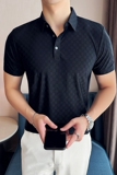 棋盘格冰丝无痕PLO衫高弹上衣男短袖2813-P58，男装Polo衫，星座1606