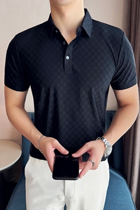 棋盘格冰丝无痕PLO衫高弹上衣男短袖2813-P58图片