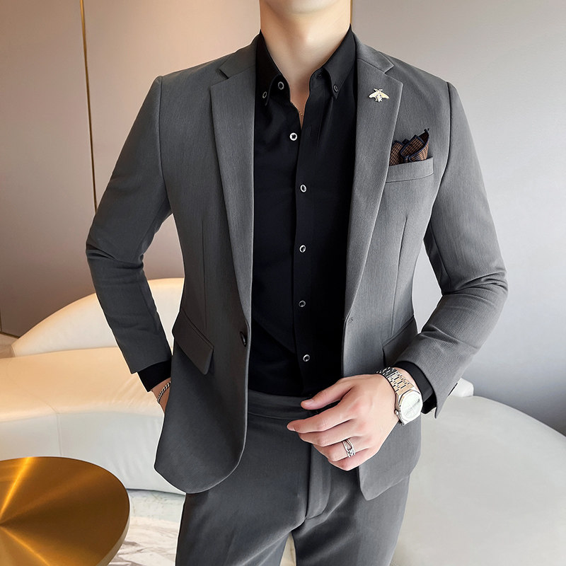 2024秋冬新款韩版修身休闲西装两件套1606-8801-P195,男装西服套装,星座1606