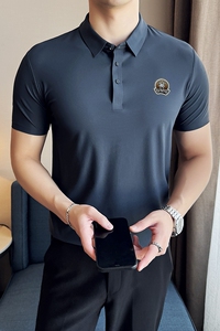 夏季男士PLO衫冰丝无痕刺绣高弹力上衣男短袖2203-P58图片