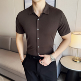 肌理纹冰丝高弹无痕衬衫修身短袖衬衣男2807-P63，男装衬衫，星座1606