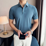 棋盘格冰丝无痕PLO衫高弹上衣男短袖2813-P58，男装Polo衫，星座1606
