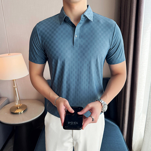 棋盘格冰丝无痕PLO衫高弹上衣男短袖2813-P58图片