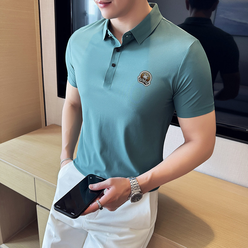 夏季男士PLO衫冰丝无痕刺绣高弹力上衣男短袖2203-P58,男装Polo衫,星座1606