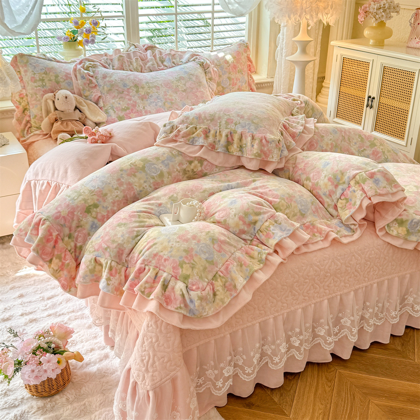 雕花绒A类牛奶绒四件套夹棉床