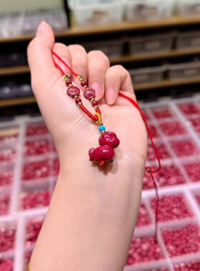 原矿高含量朱砂紫金砂生肖马项链吊坠女本命年儿童挂件挂坠护身符