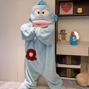 小丑鱼连体睡衣女孩秋冬季珊瑚绒加厚男款情侣大码可外穿家居服