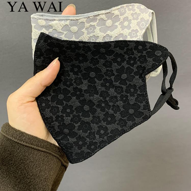 高端绸缎小碎花保暖口罩女秋冬季防风防寒时尚气质骑车遮脸面罩潮