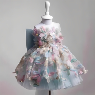 儿童礼服公主裙小女孩生日秋冬款女童高端主持走秀钢琴演奏演出服