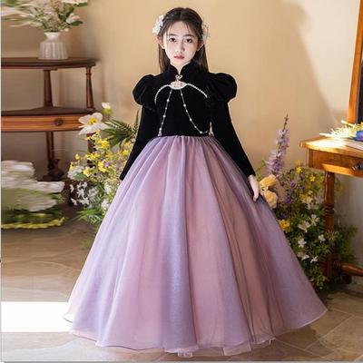 女童礼服轻奢小众高端生日花童公主裙儿童主持人钢琴演出服秋冬季