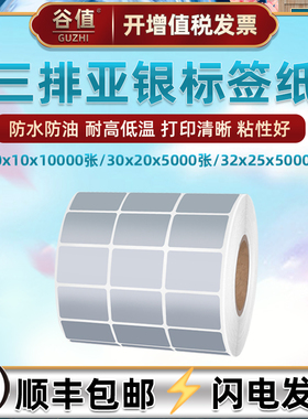 亚银标签纸32x25银色不干胶3*1cm宽3x2厘米高3.2*2.5公分长方形小贴纸三排30x10mm哑银空白内容标贴30*20毫米