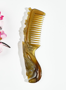 【免费刻字】手工精雕天鹅梳天然西藏牦牛角梳子大齿梳子宽齿