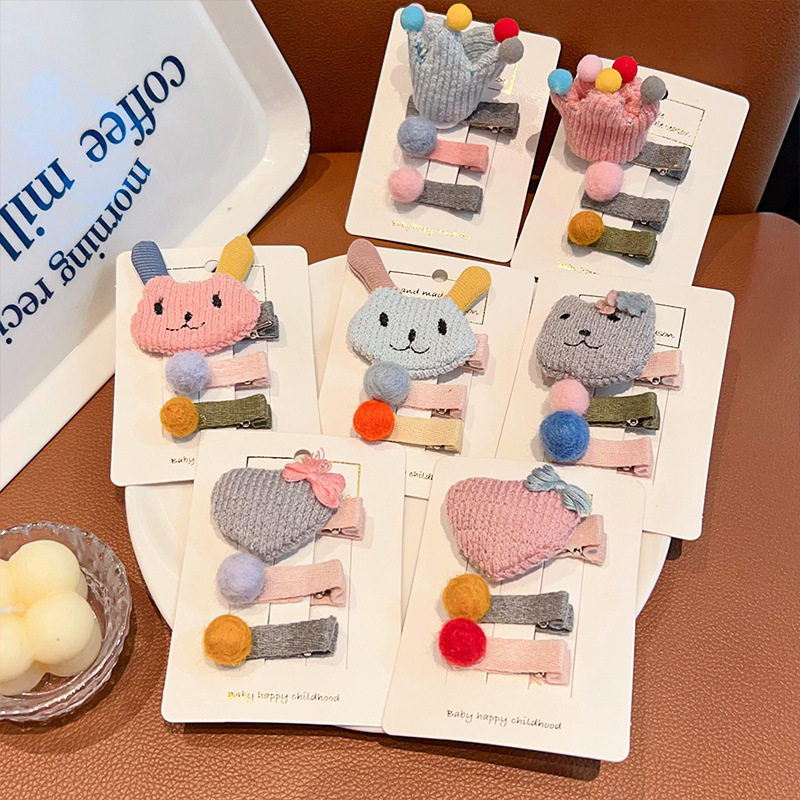 韩版可爱毛绒皇冠发夹卡通小兔子宝宝夹子头饰儿童发卡子女童发饰