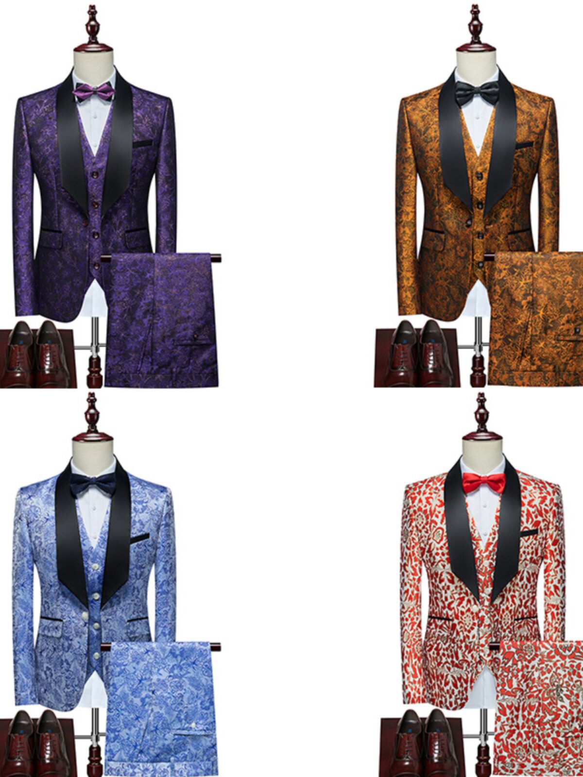 MENS SUIT SUIT PATTERN PERSONALITY TRENDY BRAND FASHION EUROPEAN AND AMERICAN FLORAL SLIM KOREAN VERSION OF THE HANDSOME SUIT THREE-PIECE SUIT