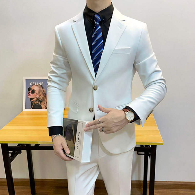 MENS SUIT SUIT TWO BUTTONS SLIM AND HANDSOME KOREAN VERSION OF THE NEW CASUAL HAIRSTYLIST SUIT PANTS TWO-PIECE SET OF TIDE