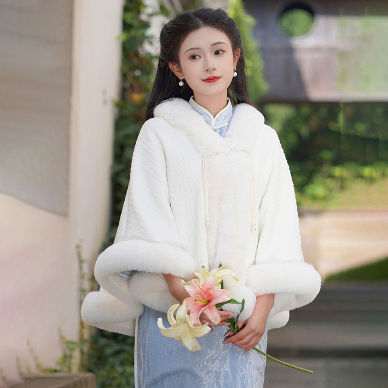 秋冬季加厚斗篷披肩民国风搭配旗袍婚礼服披肩新中式外搭开衫外套