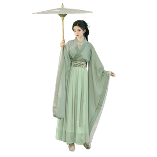 原创改良绿色汉服女古装交领襦裙广袖流仙裙超仙气飘逸魏晋风春款