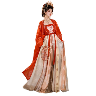原创汉服女中国风古装唐制红色齐胸诃子裙刺绣超仙大袖衫春夏季款