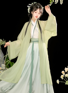 原创宋制汉服女中国风交领绿色襦裙超仙气飘逸日常古装改良春夏款